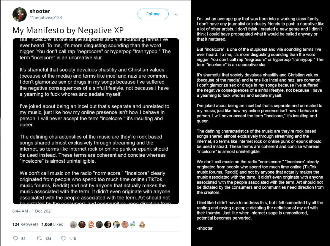 ▲Negative XPによるIncelcore改称のマニフェスト